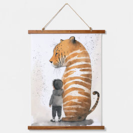 Tiger und Junge Wandteppich Mit Holzrahmen