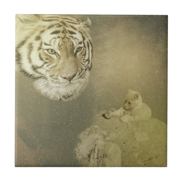 Tiger und Kitten, Keramik Fliese (Vorderseite)