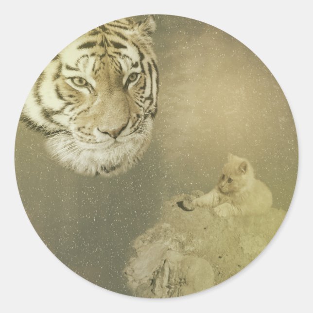 Tiger und Kitten, runde Aufkleber (Vorderseite)