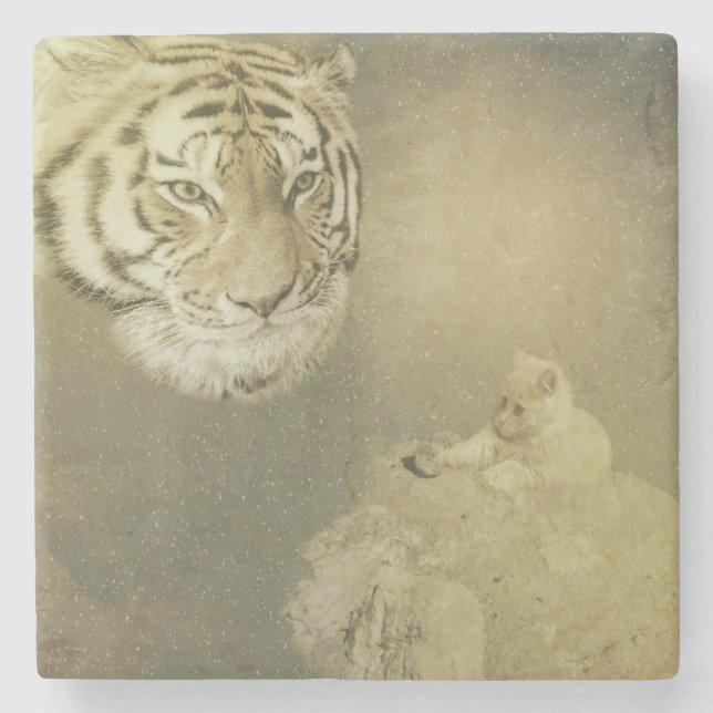 Tiger und Kitten, Untersetzer aus Stein (Vorderseite)