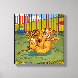 Tiger und Leoparden-Wrestling Leinwanddruck