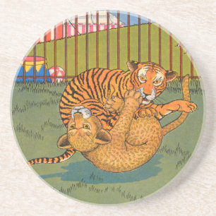 Tiger und Leoparden-Wrestling Sandstein Untersetzer