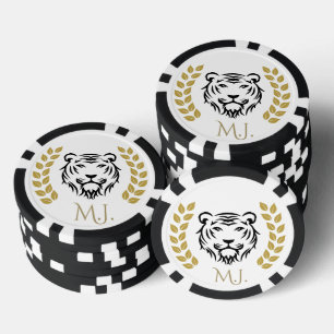 Tiger und Lorbeer schwarz und gold Pokerchips