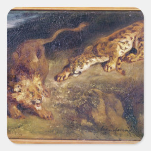 Tiger und Löwe Quadratischer Aufkleber