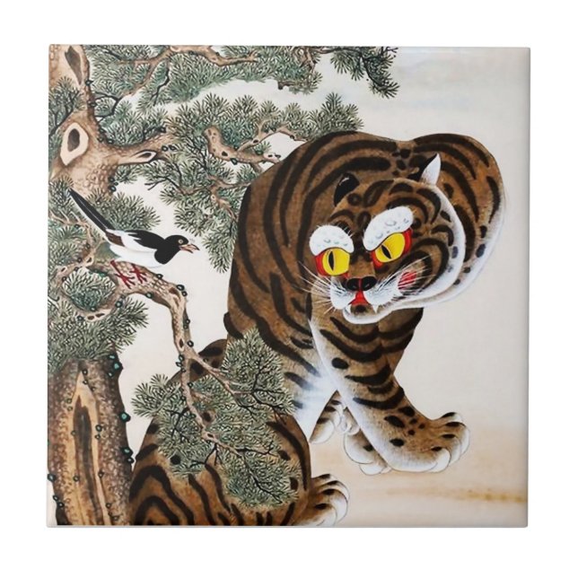 Tiger und Magpie Minhwa unter Pine Tree Fliese (Vorderseite)