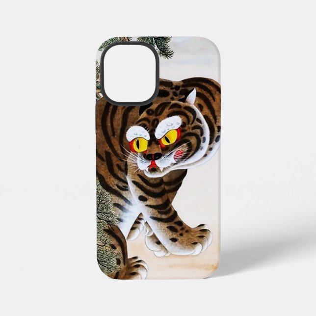 Tiger und Magpie Minhwa unter Pine Tree iPhone 12 Mini Hülle (Rückseite)