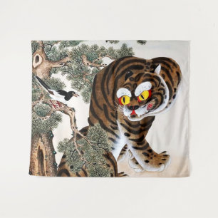 Tiger und Magpie Minhwa unter Pine Tree Wandteppich
