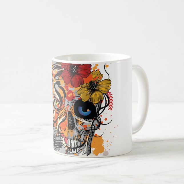 Tiger und Schädel zeitgenössische Tasse (VorderseiteRechts)