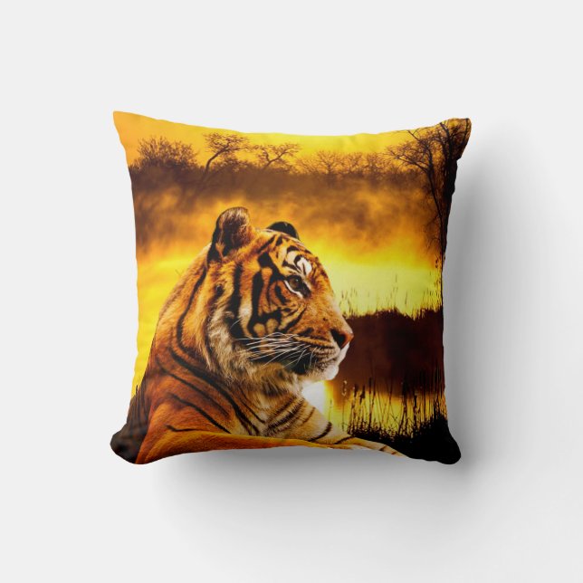 Tiger und Sonnenuntergang Kissen (Vorderseite)