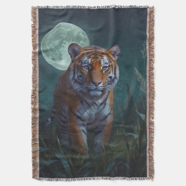 Tiger und Vollmond Decke (Vorderseite Vertikal)