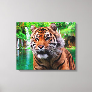 Tiger und Wasserfall Leinwanddruck