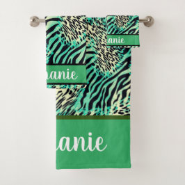 Tiger und Zebra bedrucken grün und braun Badhandtuch Set