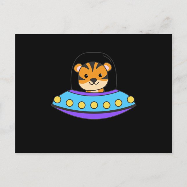 Tiger Universe UFO im Weltraum Postkarte (Vorderseite)