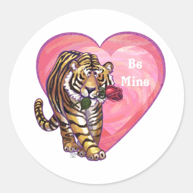Tiger-Valentinstag Runder Aufkleber (Vorderseite)