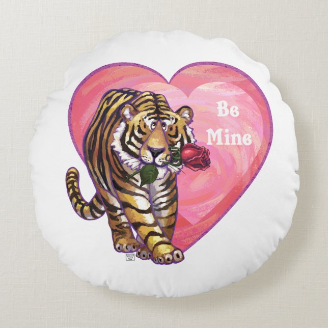 Tiger-Valentinstag Rundes Kissen (Vorderseite)
