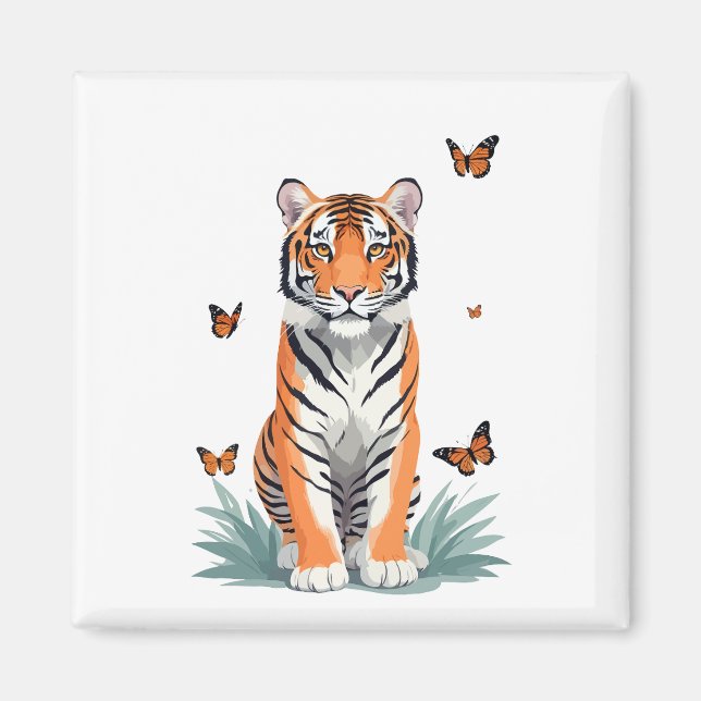 Tiger Vector Malerei Adorable Fun Animal Playing Magnet (Vorne)