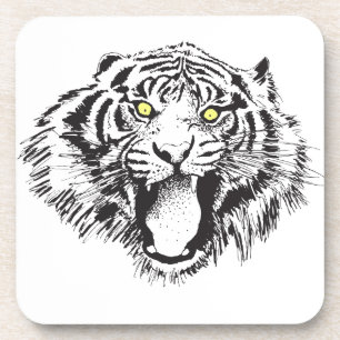 Tiger wachsen schwarz mit gelben Augen Getränkeuntersetzer