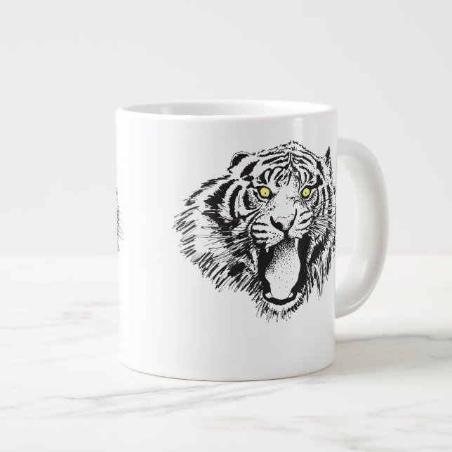 Tiger wachsen schwarz mit gelben Augen Jumbo-Tasse (Vorderseite Rechts)