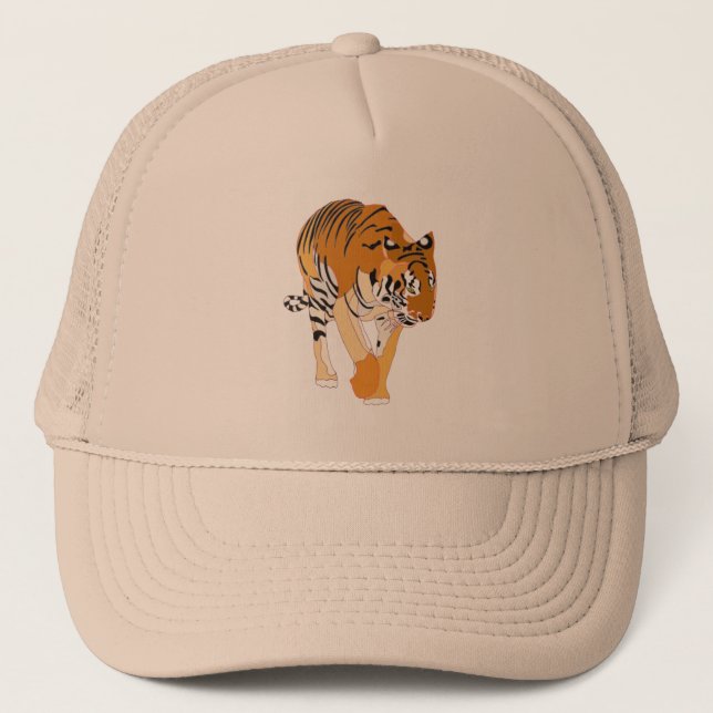 Tiger Walking Digital Painting Hats Truckerkappe (Vorderseite)