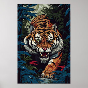 Tiger Wall Poster, Illustration japanischer Art Poster