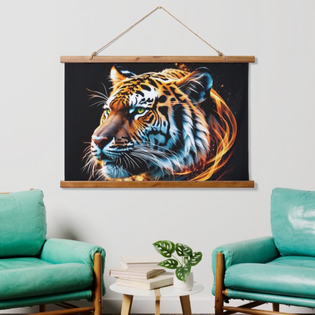 Tiger Wandteppich Mit Holzrahmen (Wohnzimmer)