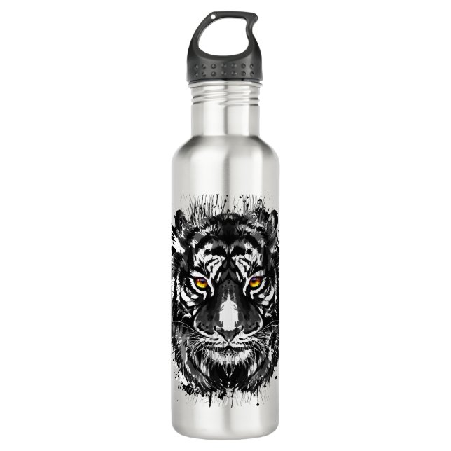 Tiger Wasserflasche | Schwarz-Weiß-Tiger Edelstahlflasche (Vorderseite)