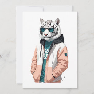 Tiger Wearing Hoodie Funny Cool Animal Character Einladung