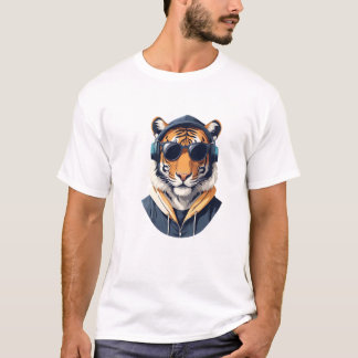 Tiger Wearing Hoodie Funny Cool Animal Character T-Shirt