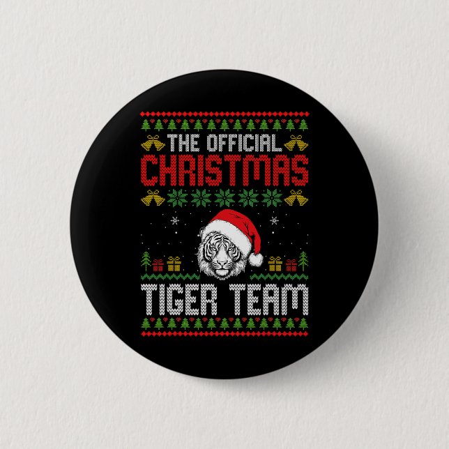 Tiger Wearing Santa Hat Xmas Lights Merry Christma Button (Vorderseite)