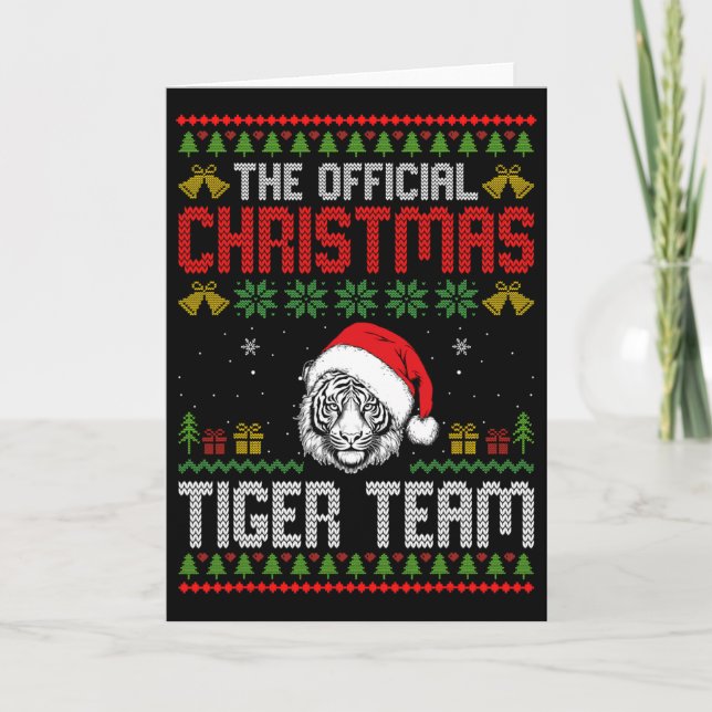 Tiger Wearing Santa Hat Xmas Lights Merry Christma Karte (Vorderseite)