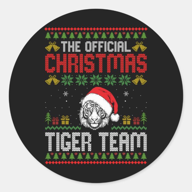 Tiger Wearing Santa Hat Xmas Lights Merry Christma Runder Aufkleber (Vorderseite)