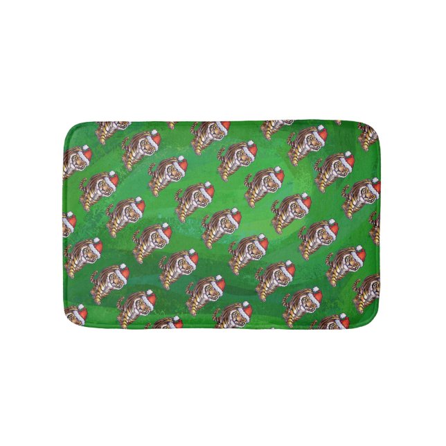 Tiger Weihnachten auf Grün Badematte (Vorderseite)