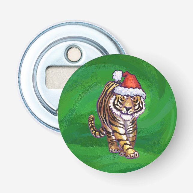 Tiger Weihnachten auf Grün Flaschenöffner (Vorderseite)