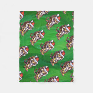 Tiger Weihnachten auf Grün Fleecedecke
