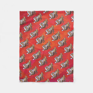 Tiger Weihnachten auf Rot Fleecedecke