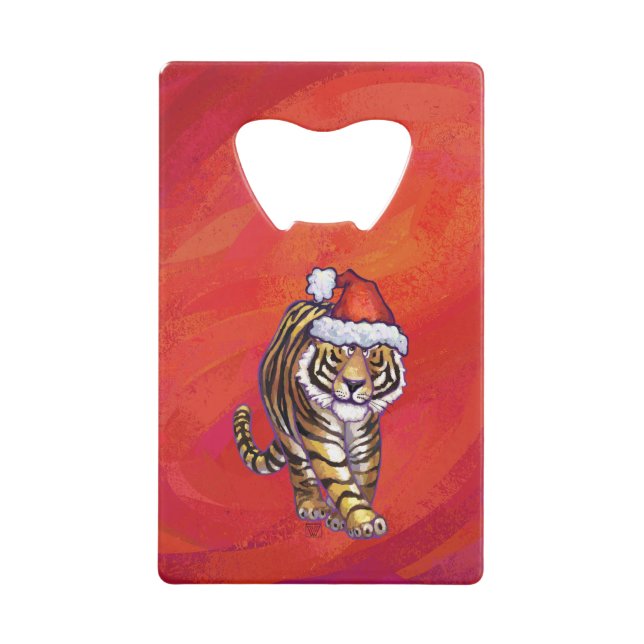 Tiger Weihnachten auf Rot Kreditkarten Flaschenöffner (Vorderseite)