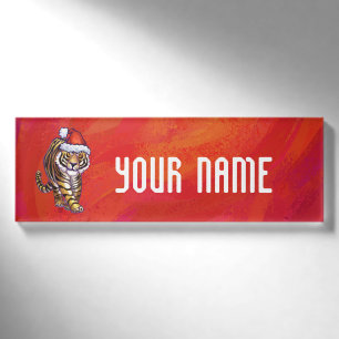 Tiger Weihnachten in Rot Namenschild