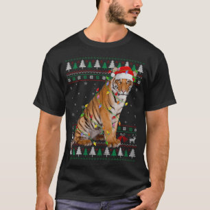 Tiger Weihnachten Santa Hut Lichter hässliches X T-Shirt