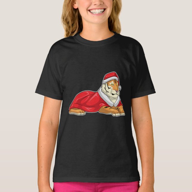 Tiger Weihnachts-Weihnachtsmannmütze T-Shirt (Vorderseite)