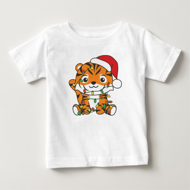 Tiger Weihnachts Wintertiere Urlaub Tiger Baby T-shirt (Vorderseite)