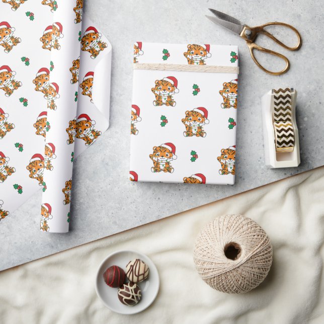 Tiger Weihnachts Wintertiere Urlaub Tiger Geschenkpapier (Kunsthandwerk)
