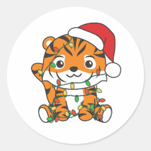 Tiger Weihnachts Wintertiere Urlaub Tiger Runder Aufkleber