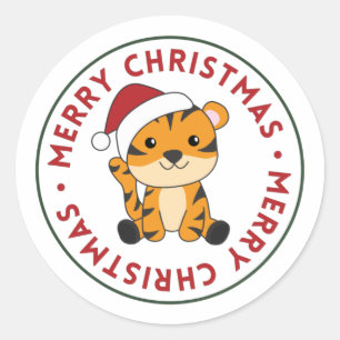 Tiger Weihnachtsschnee Wintertiere Tiger Classic  Runder Aufkleber