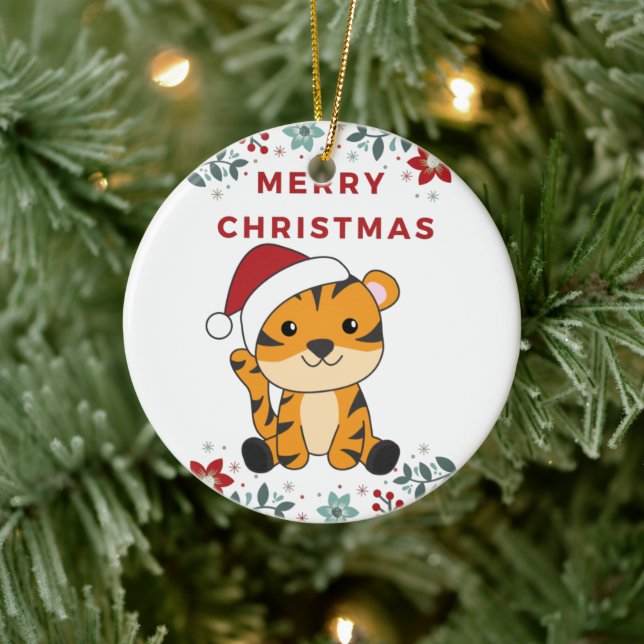Tiger Weihnachtsschnee Wintertiere Tiger Keramik Keramik Ornament (Baum)