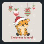 Tiger Weihnachtsschnee Wintertiere Tiger Square S Quadratischer Aufkleber<br><div class="desc">Der Tiger zu Weihnachten mit Feenlicht. Hübsche Tiere mit Geschenken und Schnee zu den Ferien. Auch lustig für Weihnachten im Juli. Tiger sind süße Tiere und perfekt zu Weihnachten.</div>