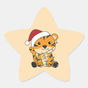 Tiger Weihnachtsschnee Wintertiere Tiger Star Sti Stern-Aufkleber