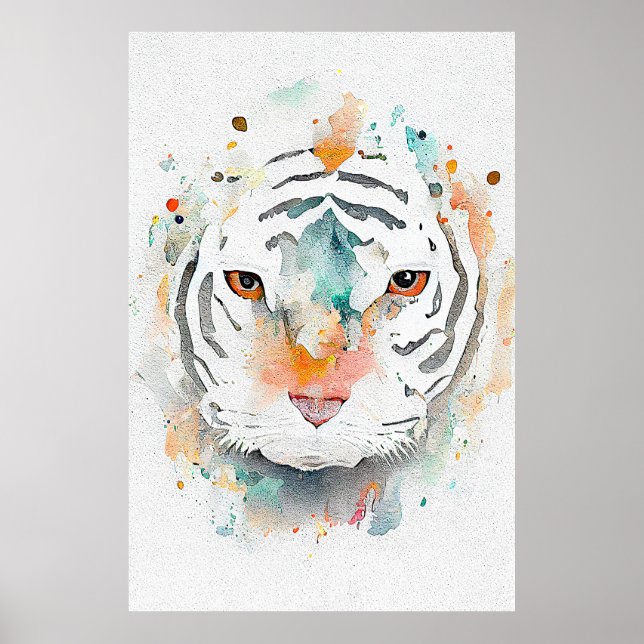 Tiger Wild Animal Nature Wasserfarben Malerei Poster (Vorne)