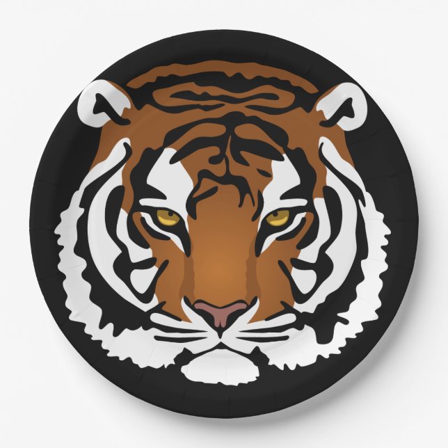 Tiger, wilde Katze auf schwarz Pappteller (Vorderseite)