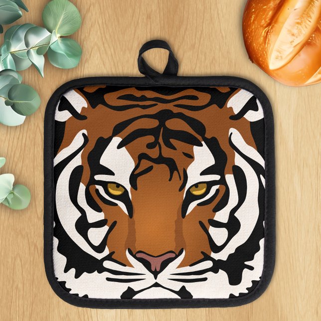 Tiger, wilde Katze auf schwarz Topflappen (Von Creator hochgeladen)