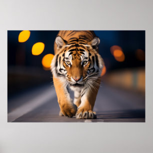 Tiger Wildlife Animal auf Straße im Freien Poster